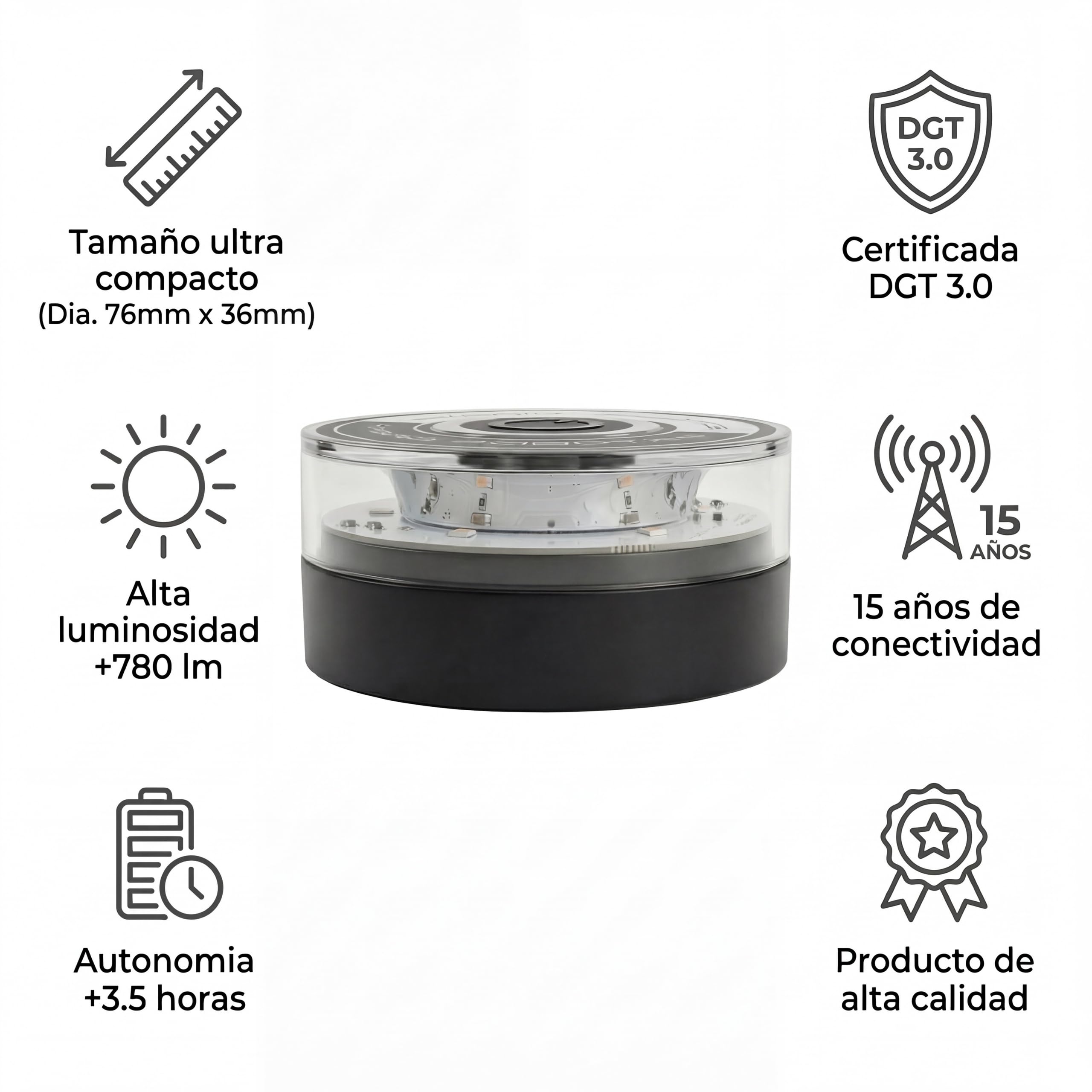 3 Balizas V16 Luz de Emergencia Homologada DGT 3.0 Geolocalizada SIM Integrada Datos 15 años - Resistencia IP54-780 lúmenes- +3h Autonomía - Pequeña y Compacta - Pack de 3