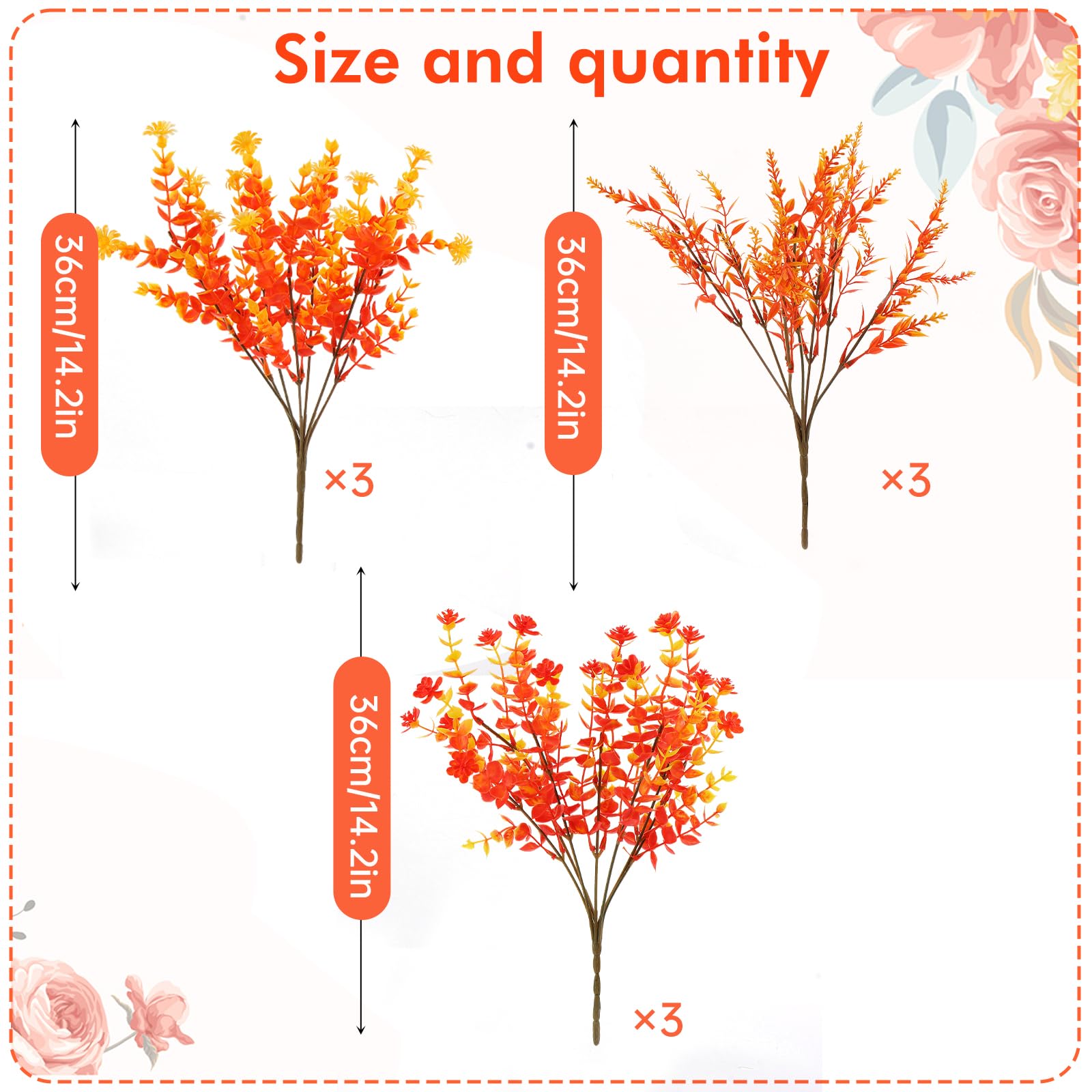 msymsyu 9 Pcs Artificial Flowers for Outdoor 36cm Fake Outdoor Flowers Three Styles Artificial flower Imitation Flowers for Outdoors Suitable for Interior Decoration Parties Living Room Office Wedding - Image 2