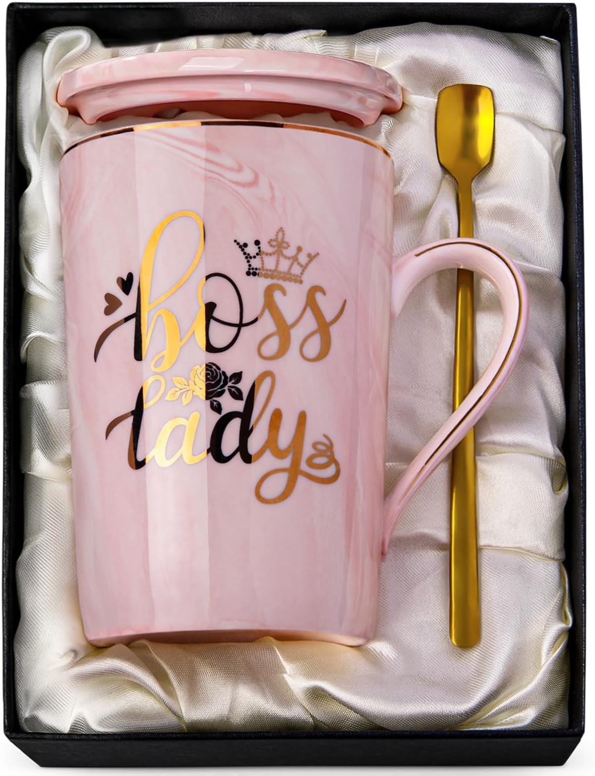 Boss Lady Gifts, Best Boss Gifts for Women, Birthday Gifts for Boss Lady - 14oz Pink Marble Ceramic Coffee Mug - Friend Gifts, Sister Gift, Women Birthday Gifts with Gift Box
