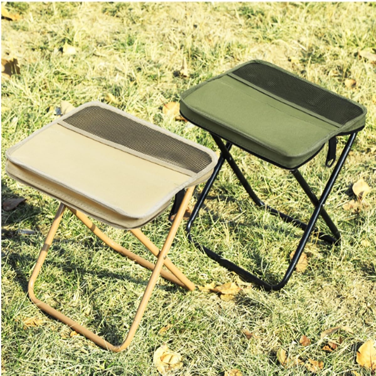 Sgabello Pieghevole Da Zaino/Sgabello Da Escursionismo Portatile - Sedia Da Campeggio Leggera, Sedia Da Pesca Pieghevole Per Esterni, Sgabello Pieghevole Ultraleggero (Green Large+ Small)
