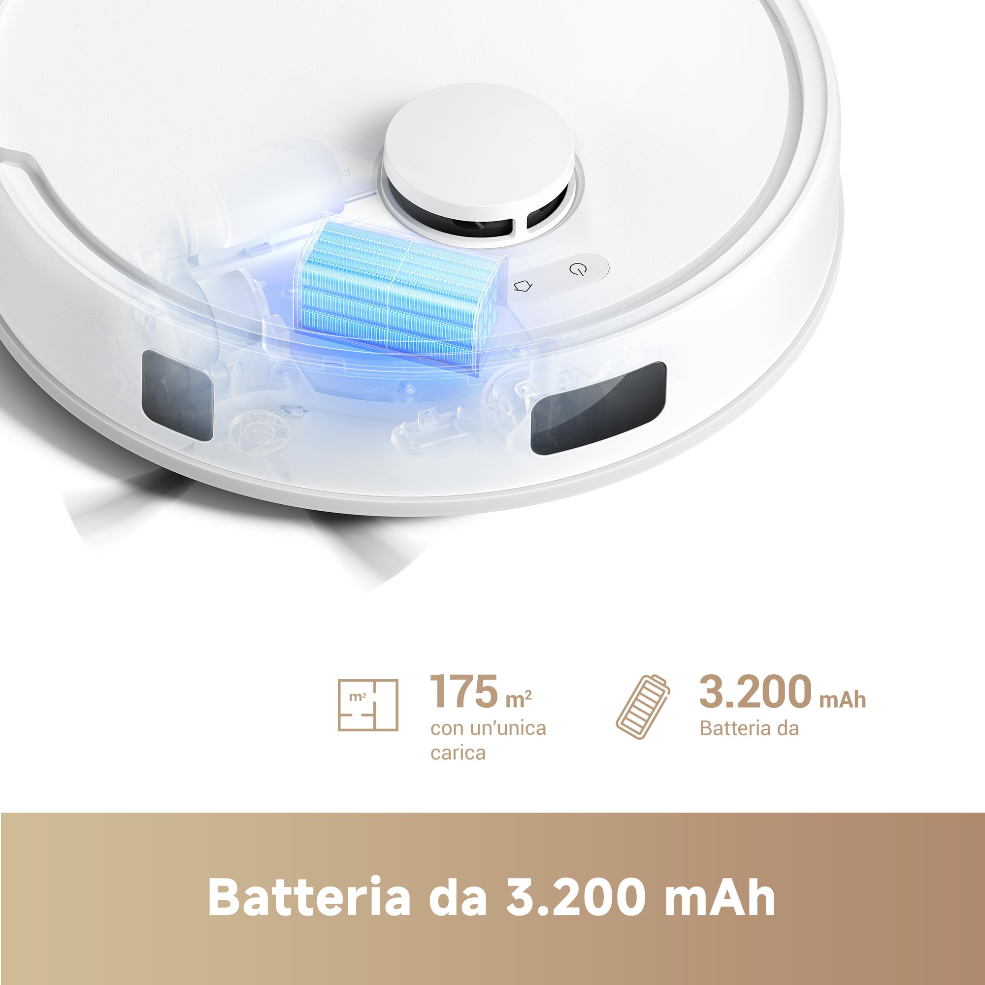 Mova E20 Robot Aspirapolvere Lavapavimenti con Mappatura, 5000 Pa, Navigazione LiDAR, Aspirapolvere e Mop 2-in-1, Corpo Compatto, Controllo App & Alexa, Bianco
