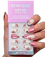 Vista 17 de BTArtbox Uñas Postizas Blancas Cortas a Presión - Uñas Postizas de Gel Suave en Forma de Almendra, Uñas Blancas con Pegamento para Uñas, Uñas