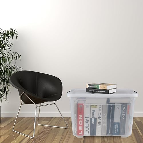 Miniatura 4 de Wekioger Contenedor de almacenamiento grande con tapa de 70 cuartos de galón, 4 paquetes, caja de almacenamiento de plástico con pestillo con ruedas