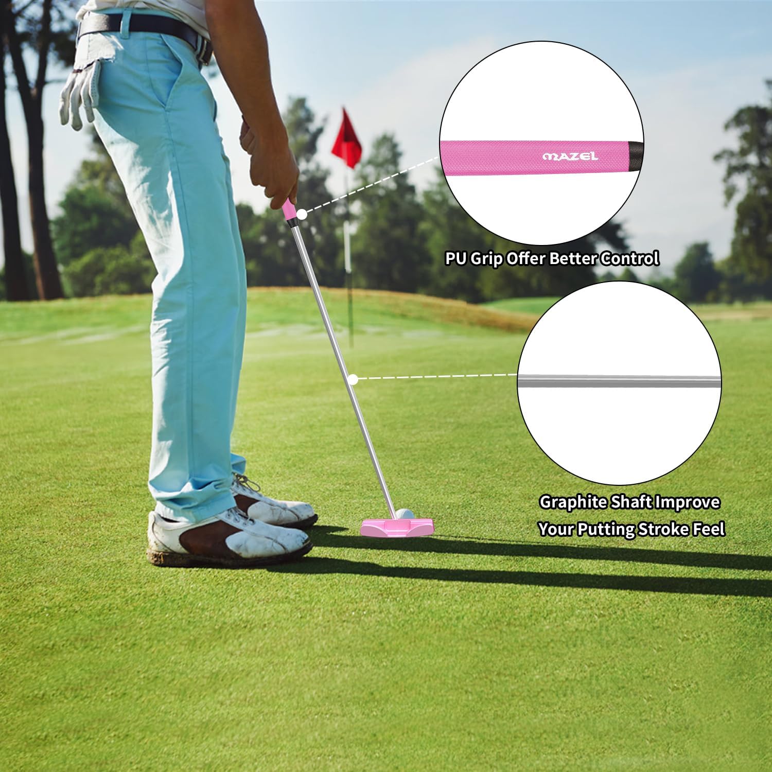 MAZEL Stand Up Golf Putter with Graphite Shaft for Men & Women,Ultra Low Center of Gravity,More Stable for Accurate Aim,34 Inch