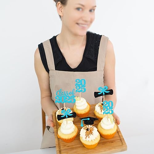 Miniatura 43 de 36 piezas con purpurina 2025 temática de graduación 2025 para cupcakes para diploma de clase de 2025, para graduación de clase de 2025, suministros