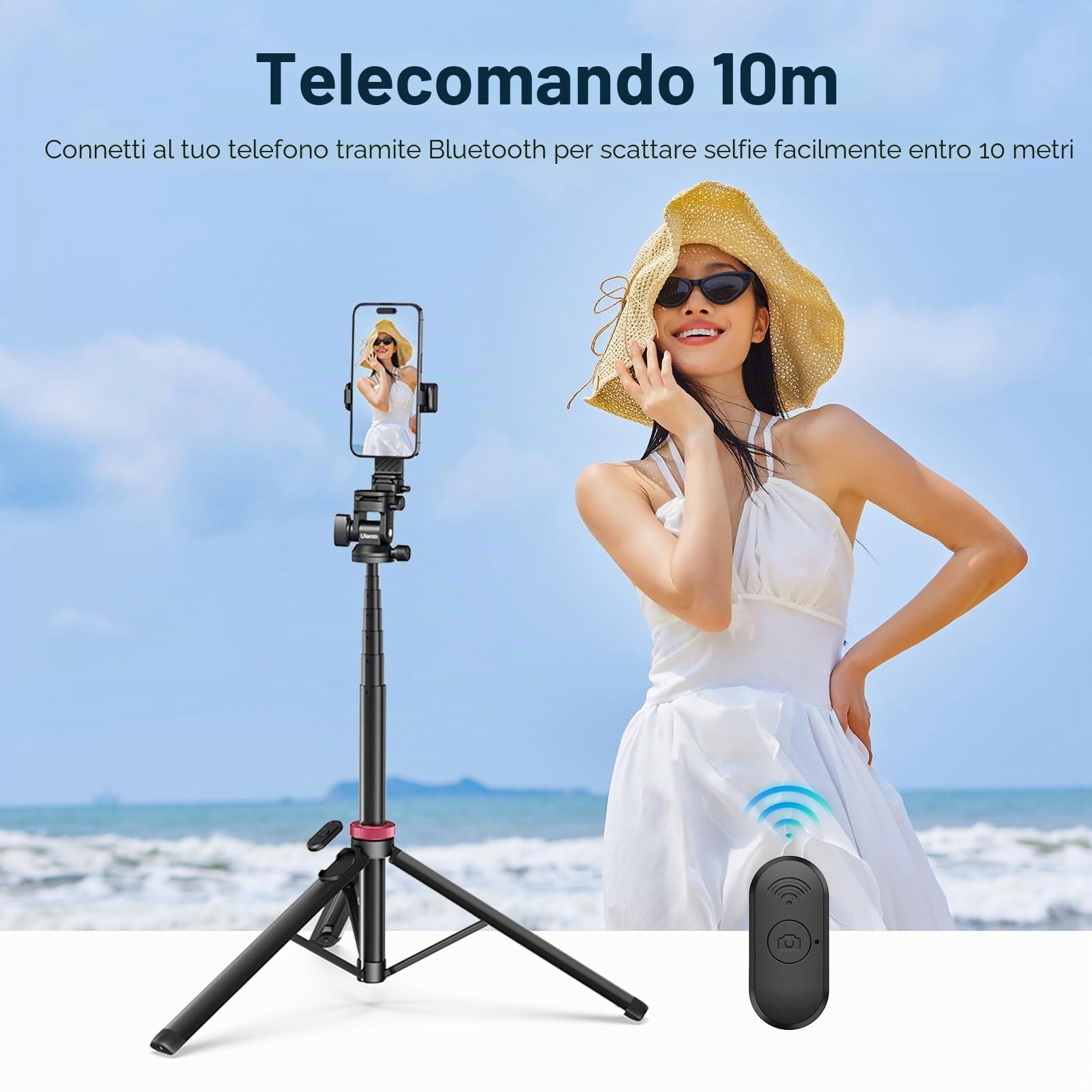 ULANZI MT-78 Treppiede Estensibile 1.8m per telefono e Fotocamera con Bastone per Selfie, con Clip per Telefono, Testa a Sfera a 360° con Slitta a Freddo per iPhone Sony Canon, leggero per i viaggi