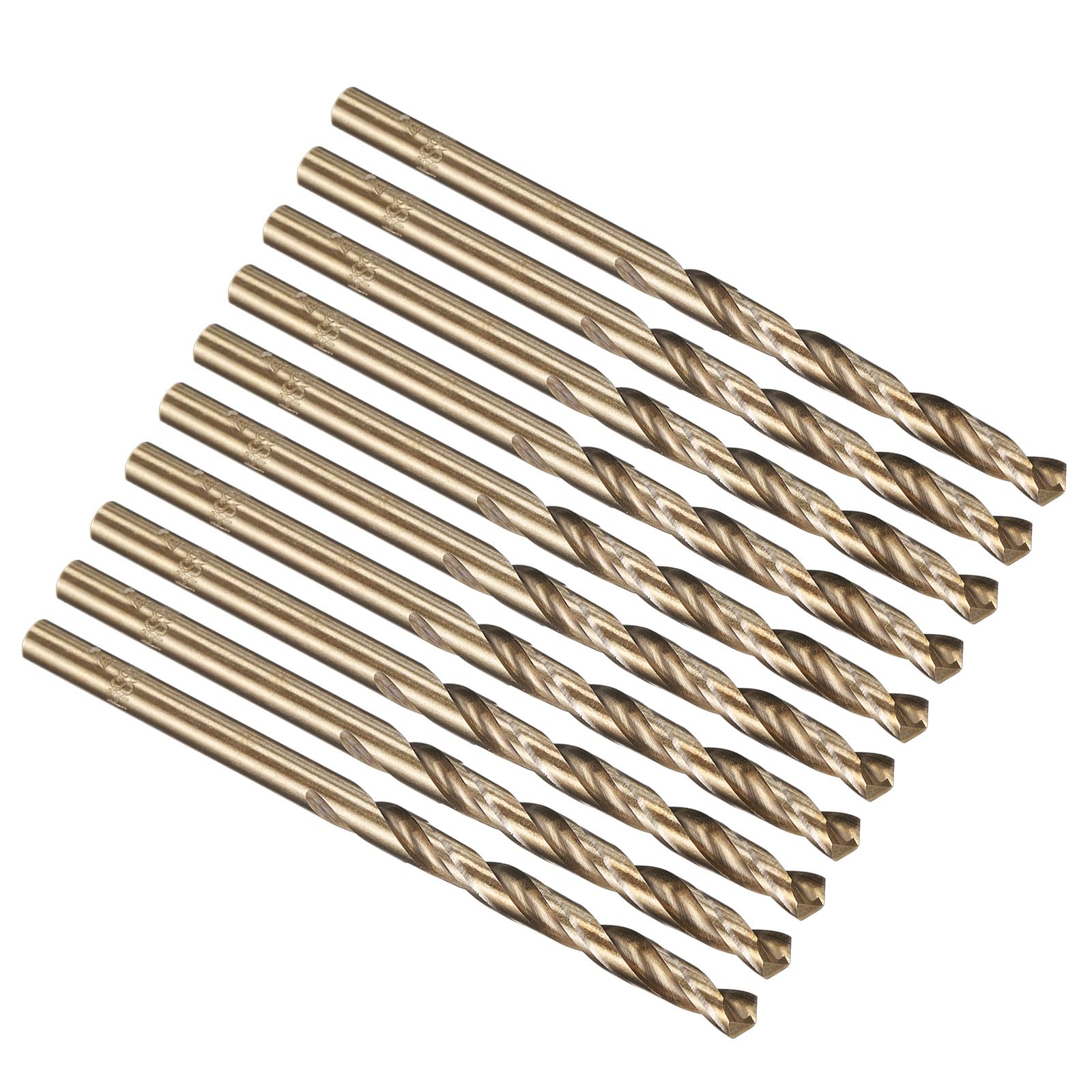 PATIKIL 4mm Drill Bit, M35 Cobalt 5% High-Speed Steel Jobber Straight Shank 135° Gold Finish for Stainless Steel Hard Metal - 10 Pack