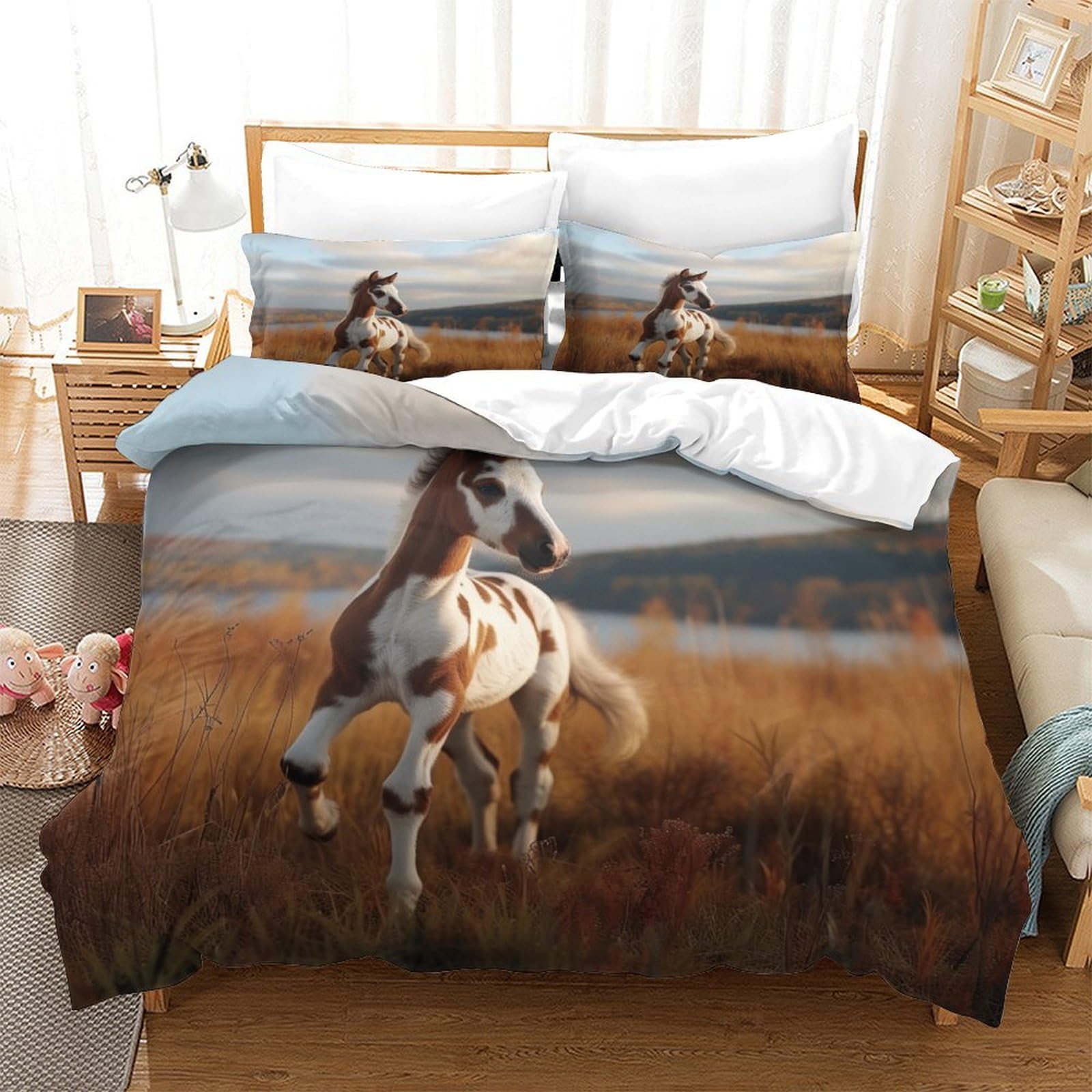 P1S9U7W5Y 3D Printed Pastoral Horse Duvet Cover Set 3pcs Microfiber Wild Horse Bedding Set Super king（260x220cm）