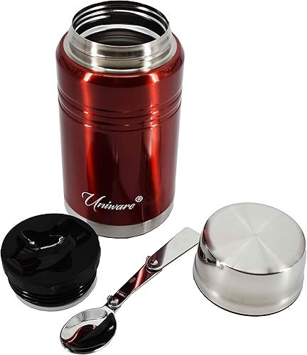 Miniatura 3 de UNIWARE Recipiente al vacío de acero inoxidable de doble pared rojo con cuchara (25.4 fl oz), 3.6 x 3.6 x 7.7 pulgadas