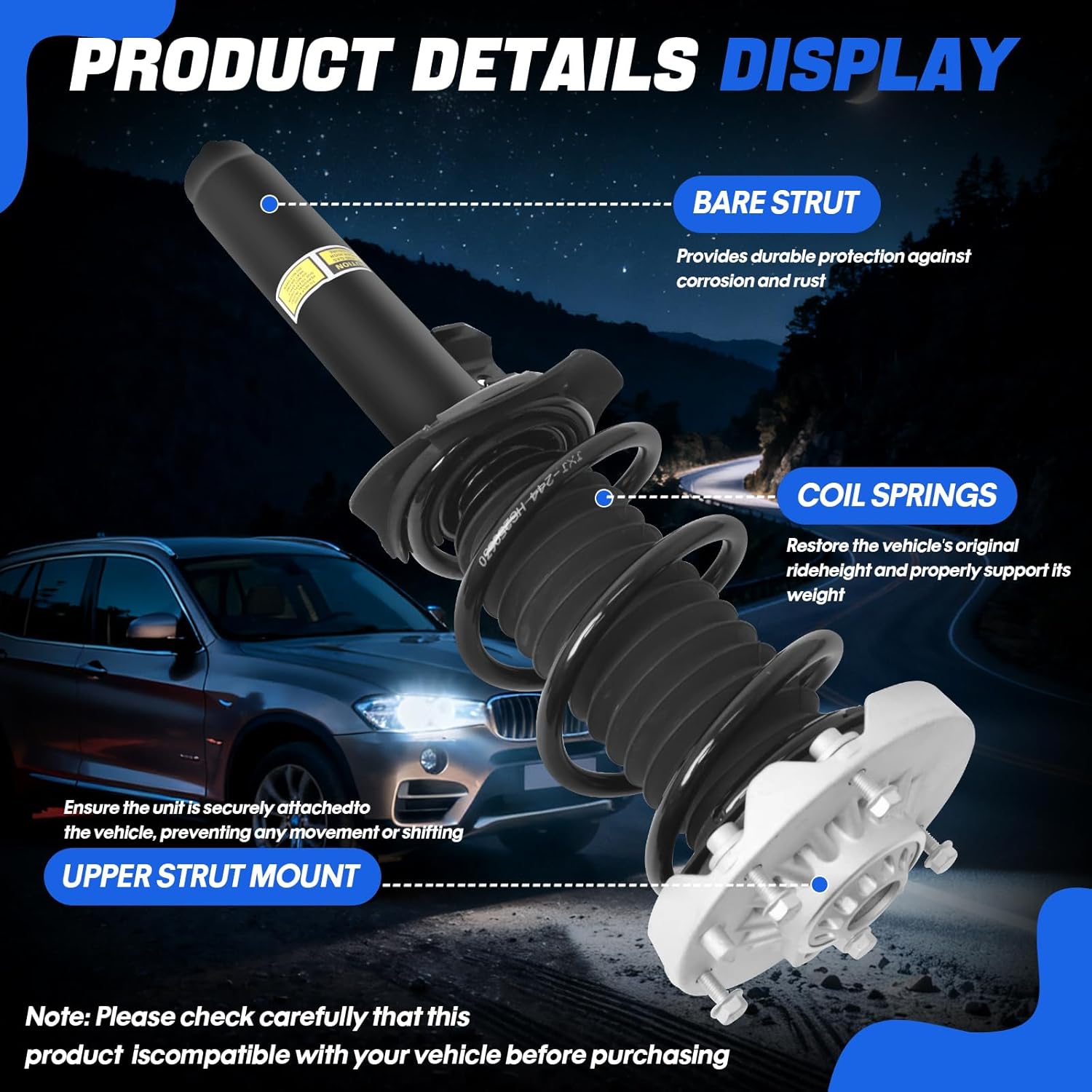 31316861671 2PCS Front Shock Absorber Struts Assembly Fit For 2016-2022 BMW X1 F48 sDrive xDrive28i Replaces 31306886755 31316882849