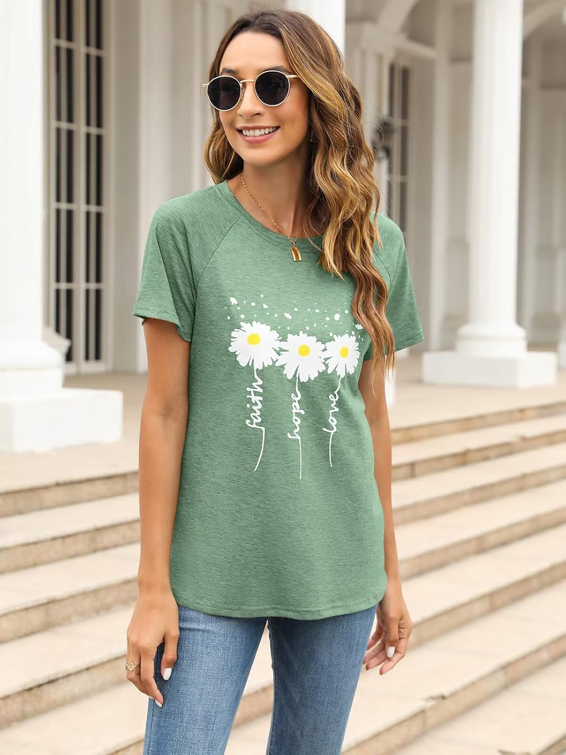 EADINVE Women Crewneck Daisy Print Short Sleeve T-Shirts Summer Faith-Hope-Love Tees Loose Fit Graphic Tops 2026 - Image 4