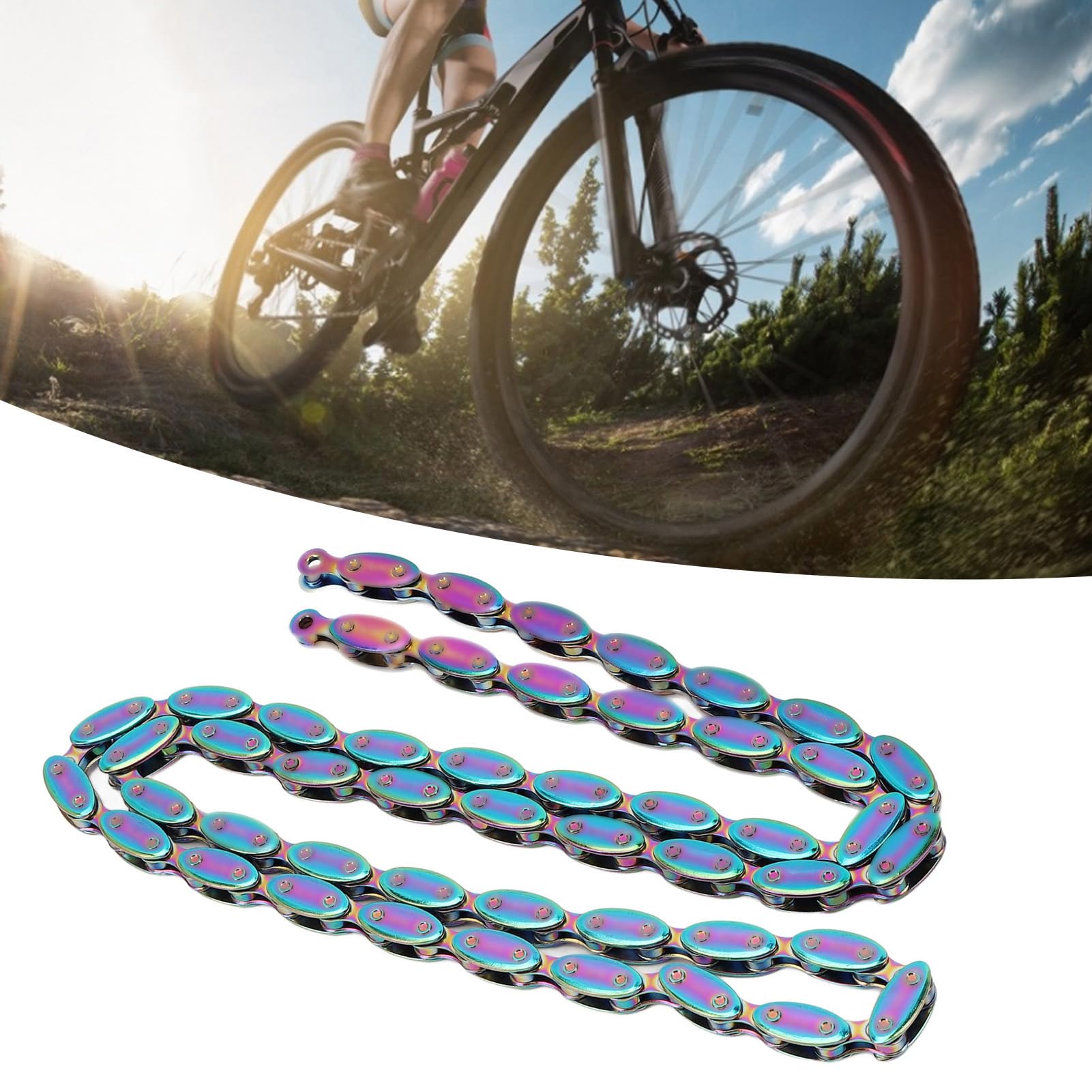 Chaîne de vélo à vitesse unique, galvanoplastie arc-en-ciel, 1 vitesse, 100 maillons pour vélo BMX à pignon fixe