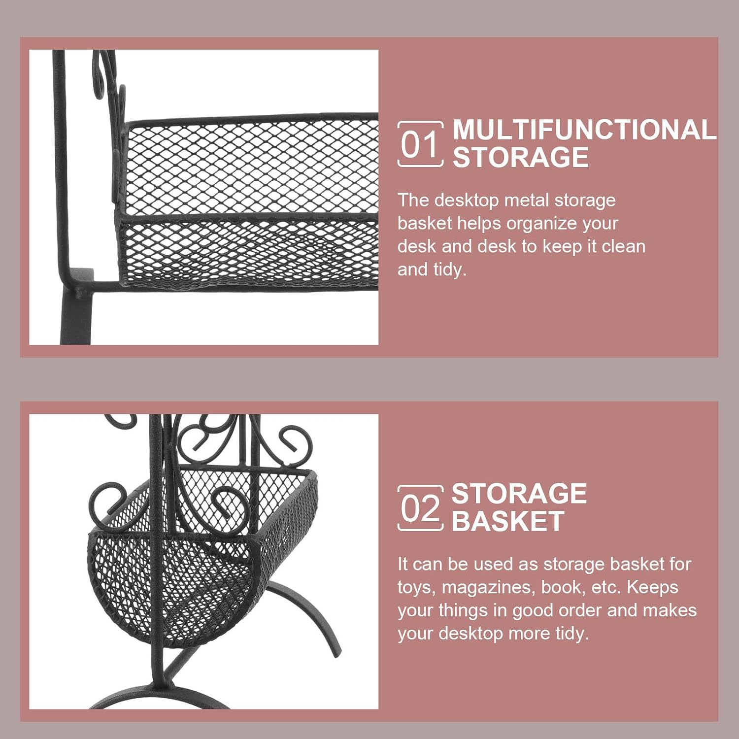 Desktop Iron Storage Basket Holder for Sundries Decorative Rack