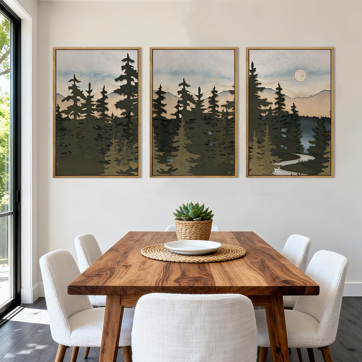 HPNIUB Vintage Mountain Framed Canvas Wall Art Set, Boho Sunrise Art Prints, Forest Nature Wilderness Art Paintings, Abstract Farmhouse Pine Tree Wall Decor for Living Room Bedroom, Office- 16"x24"x3 - Image 3