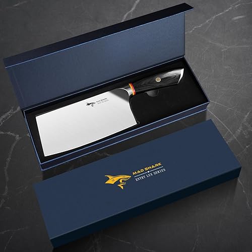 Vista 7 de MAD SHARK Cuchillo de cocina de 7 pulgadas, cuchillo profesional afilado para verduras, acero compuesto de grado militar alemán con mango