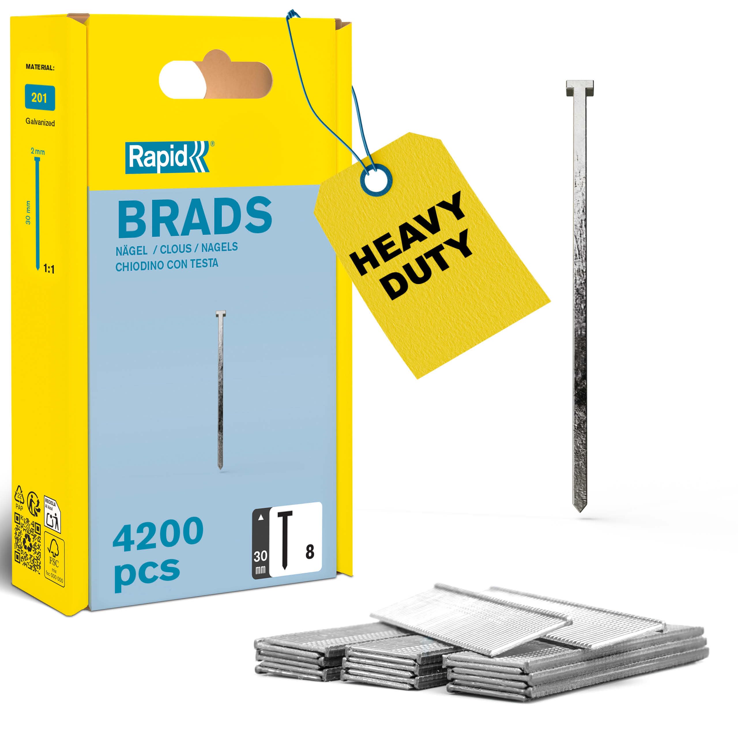 Rapid High Performance No.8 Galvanised Steel Brad Nails For Moulding Beading Frames 18G Pins Wire Length 30mm 4200 Pcs