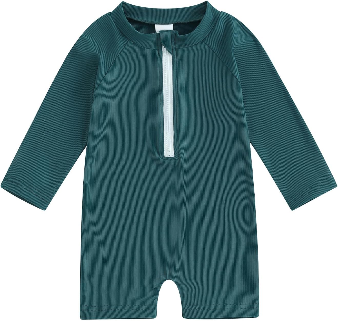 woshilaocai Baby Boy One Piece Swimsuit Rash Guard Short Sleeve Zipper Bathing Suit Beach Swimwear Sunsuit