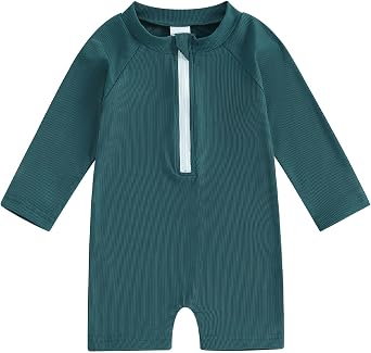 woshilaocai Baby Boy One Piece Swimsuit Rash Guard Short Sleeve Zipper Bathing Suit Beach Swimwear Sunsuit