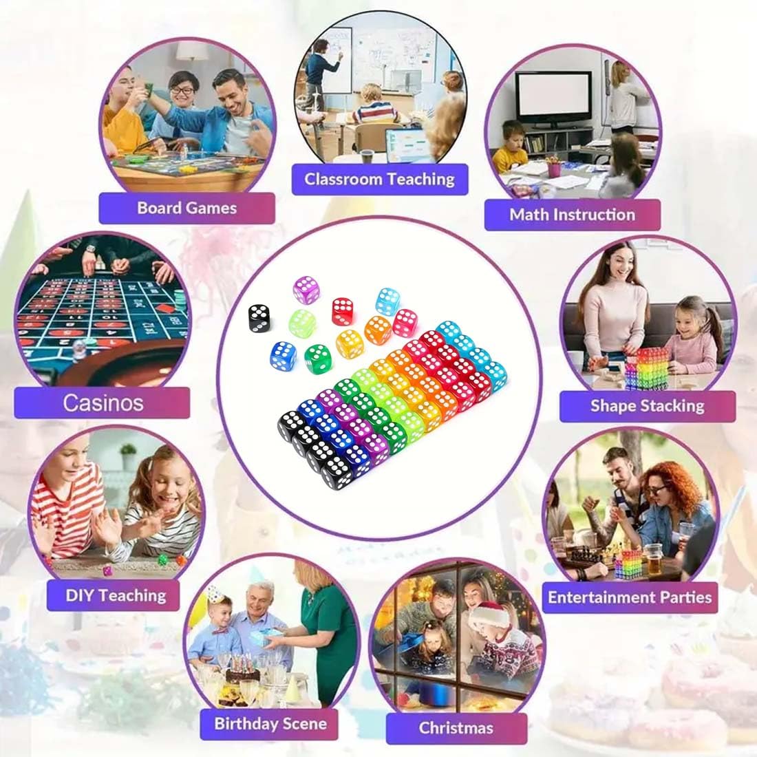 Set di 50 dadi traslucidi colorati da 14 mm con 6 facce,10 Colori,Dadi Traslucido Colori, per enzi, Farkle, Yahtzee,giocare ai giochi,Bunco or Insegnare i Matematici