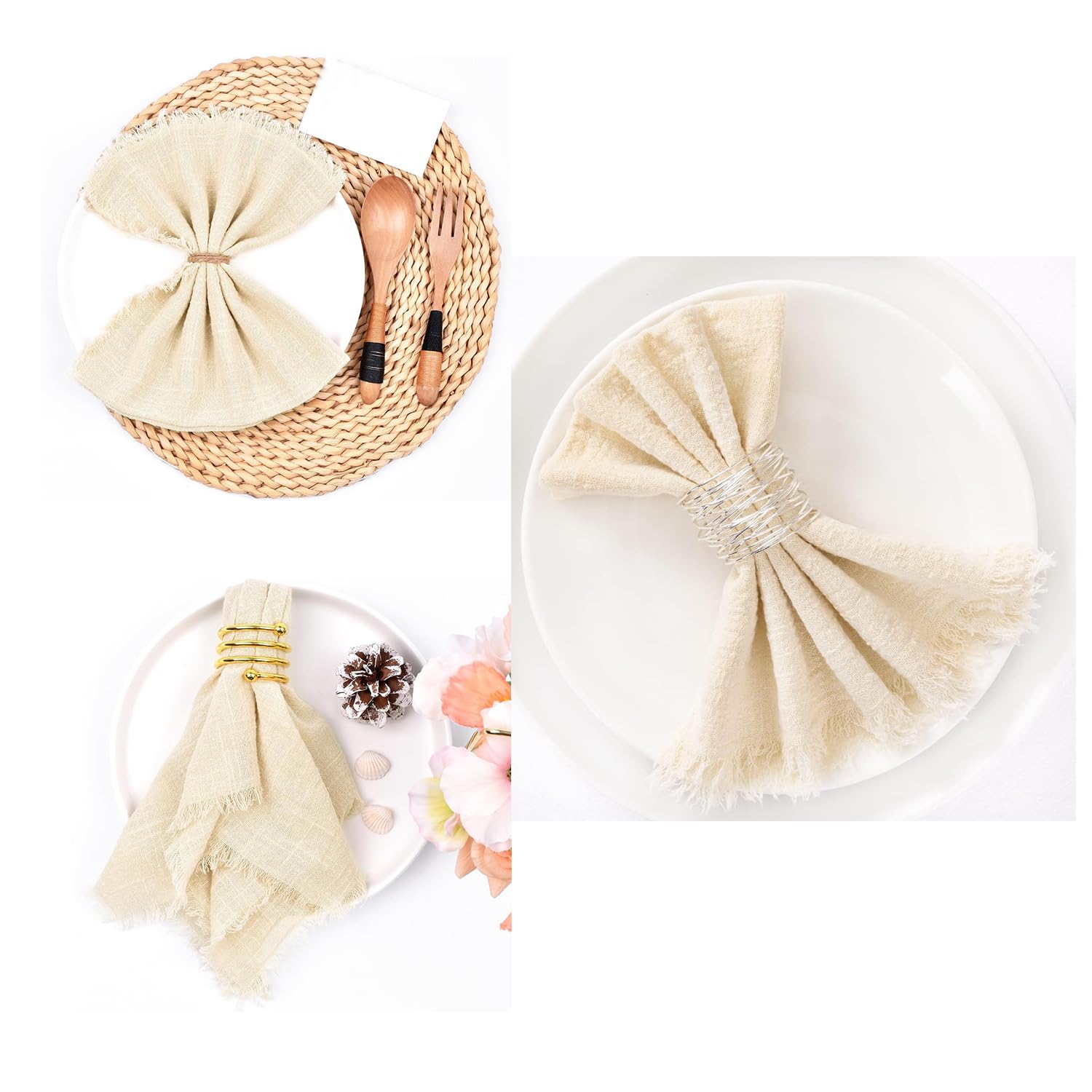 10 Stück Stoffservietten, Servietten Stoff, 42X42cm Leinenservietten mit Fransen für Abendessen Hochzeit Weihnachten Geburtstagspartys Tischdinner Restaurant Stoff Servietten(beige)