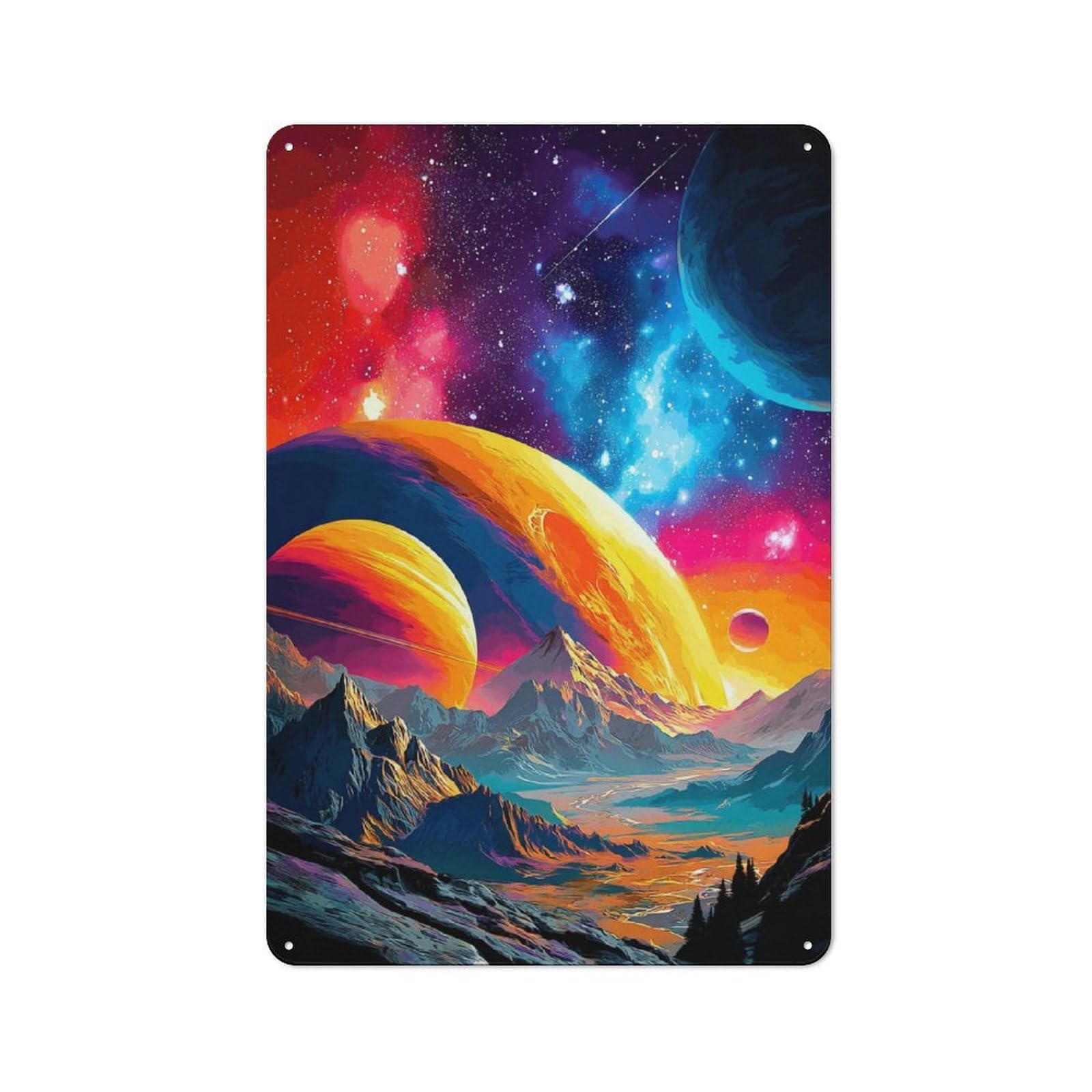 Junmoney Colorful Fantasy Galaxy Landscape -1 Metal Sign 30X20cm With For Workshop Wall, Rustic Decor, Wall Decoration For Workshops And Hobby Rooms
