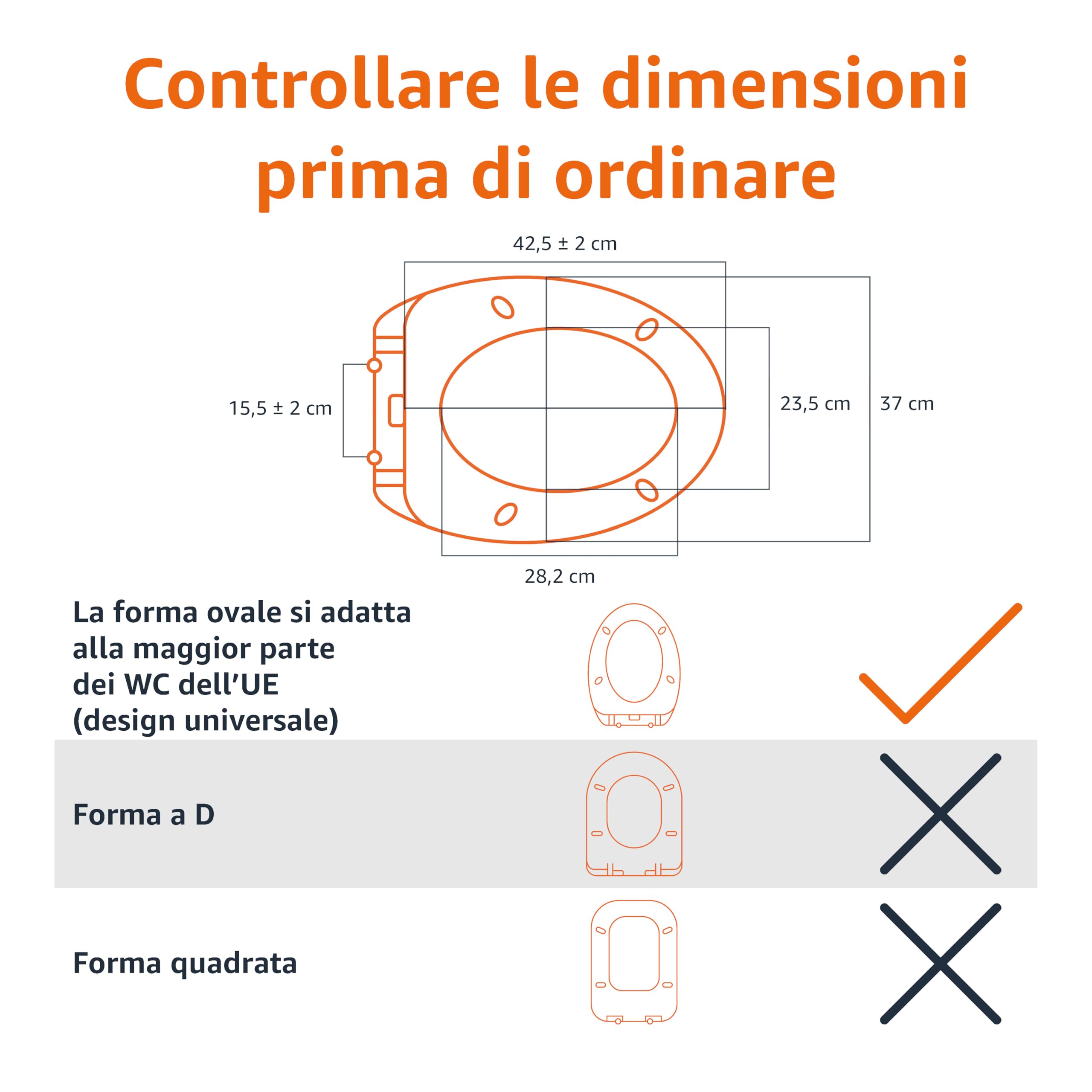 Amazon Basics Ovale Sedile WC in urea, resistente, con chiusura ammortizzata e sgancio rapido, dimensioni universali, 37 x 42.5 cm, Bianco