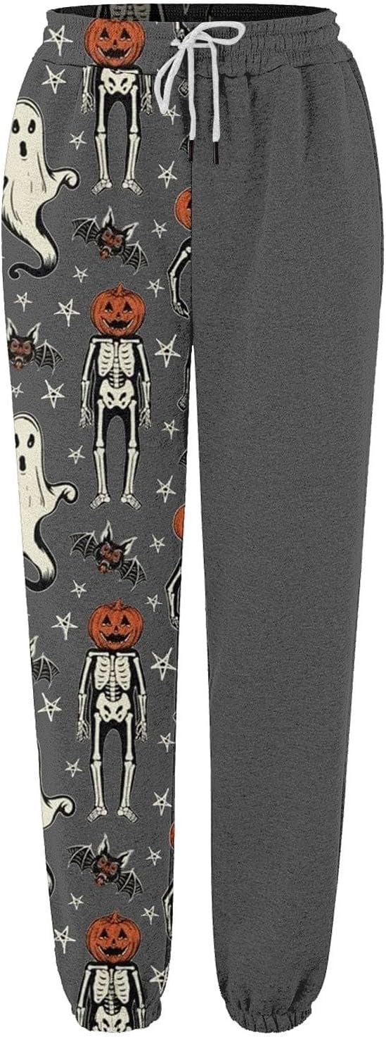 Girls Halloween Sweatpants Drawstring Jogger Pants Pumpkin Ghost Bat Spooky Trousers High Waisted Long Pants Sports Joggers