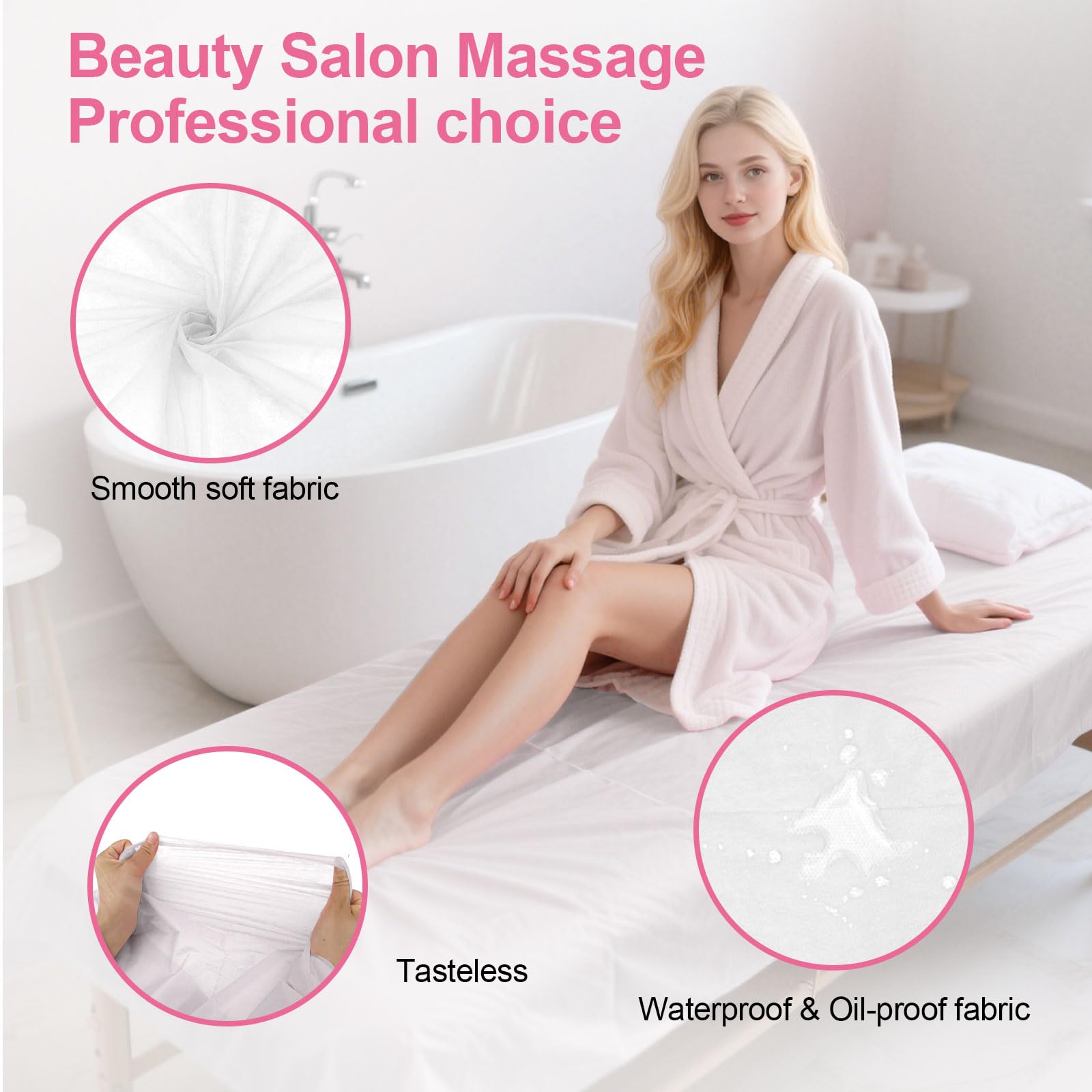 200 sábanas desechables para mesa de masaje de 31 x 71 pulgadas, fundas de cama de tela no tejida para spa, masaje, belleza y tatuajes, transpirables, higiénicas (blanco)