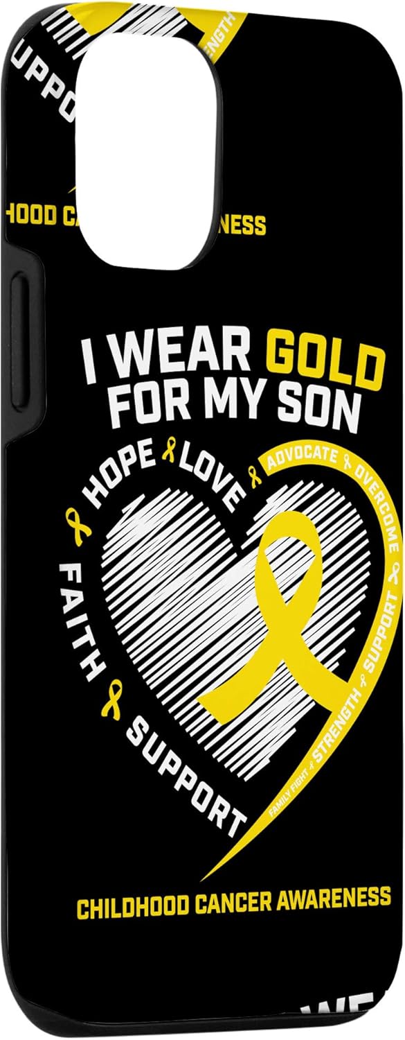 iPhone 12/12 Pro Mom Dad Gifts Gold Son Childhood Cancer Awareness Phone Case