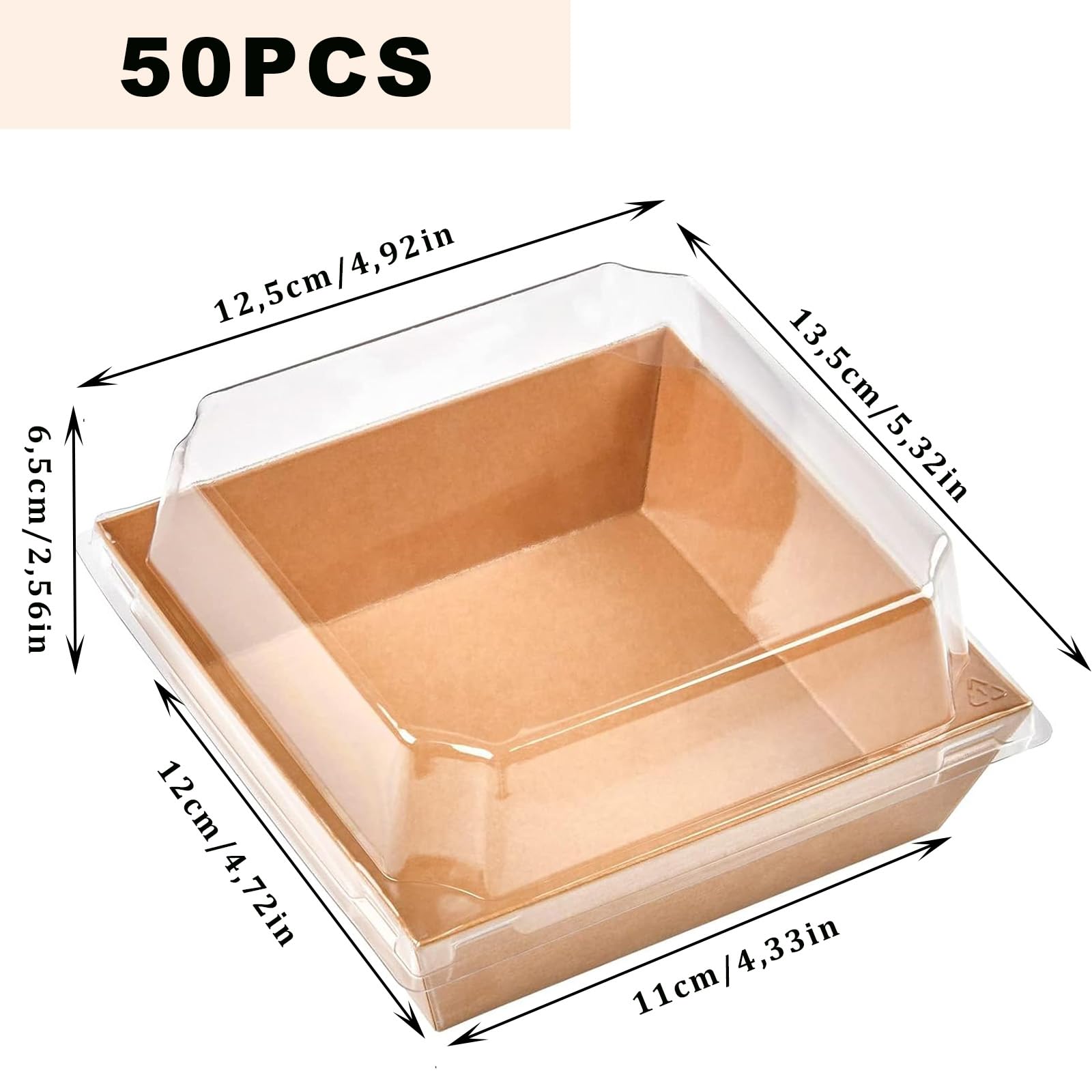 50 Piezas Cajas para Rebanadas de Pastel con Tapas Transparentes, 12CM Cajas de Postre a Prueba de Aceite para Pastelería, Caja de Pastel Independiente, Para Pasteles, Sándwiches, Galletas(Marrones)