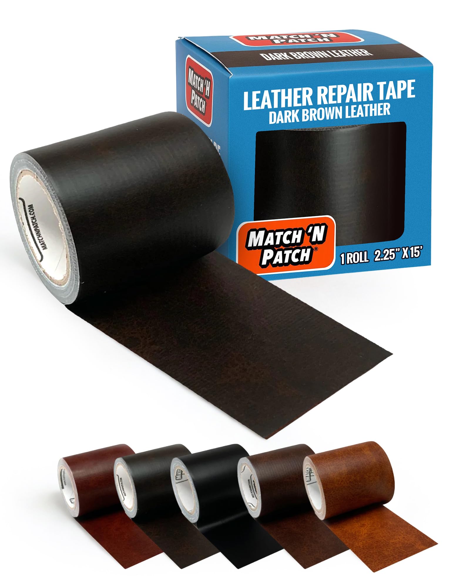 MATCH 'N PATCH Realistic Leather Repair Tape - Durable, Easy-to-Apply, Professional Grade, Versatile Use, Designed in North Carolina for Furniture Restoration & DIY - Dark Brown, 2.25 inch x 15 feet
