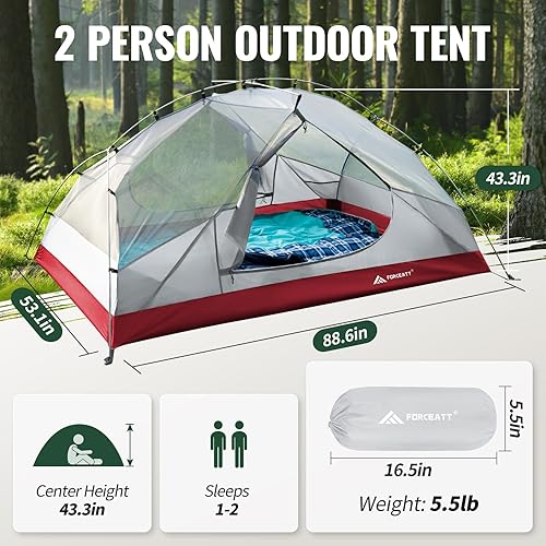 Miniatura 4 de Forceatt Tent for 2 and 3 Person is Waterproof and Windproof, Camping Tent for 3 to 4 Seasons,Lightweight Aluminum Pole Backpacking Tent Can be Set