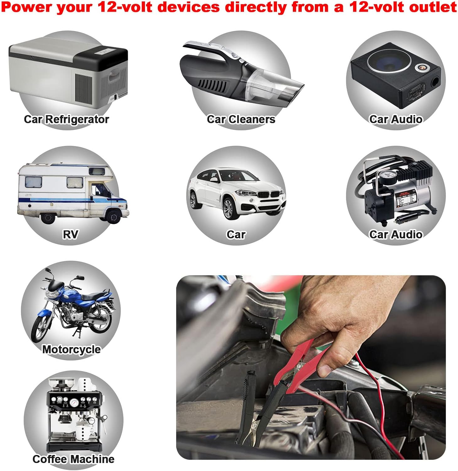 10 FT Female Cigarette Lighter Socket to 12V Battery Alligator Clips, Leehitech Car Battery Clamps Extension Cord with 10A 15A 20A Fuse