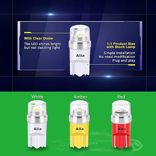 Miniatura 5 de Alla Lighting Mini bombillas LED T10 168194 avanzadas de 12 V, licencia, interior, mapa, cúpula, carga de maletero, luces de paso W5W 2825 175 158