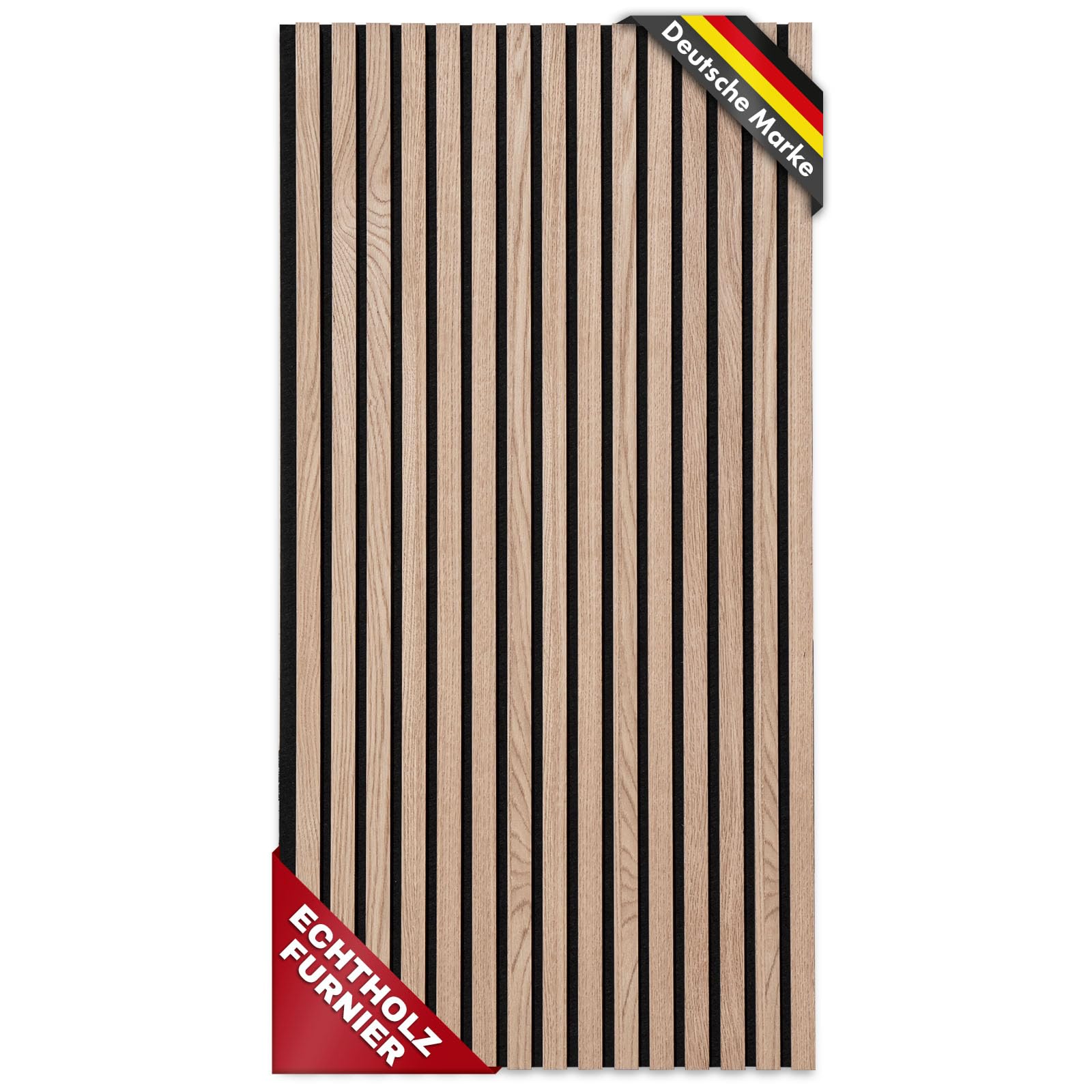 Floordirekt 3D Akustikpaneele 118 x 60 cm, Wandpaneele mit Echtholzfurnier für eine angenehme Raumakustik, Lamellenwand Holz und Filz, Wandverkleidung als Schallschutz, Schalldämmung (Red Oak)