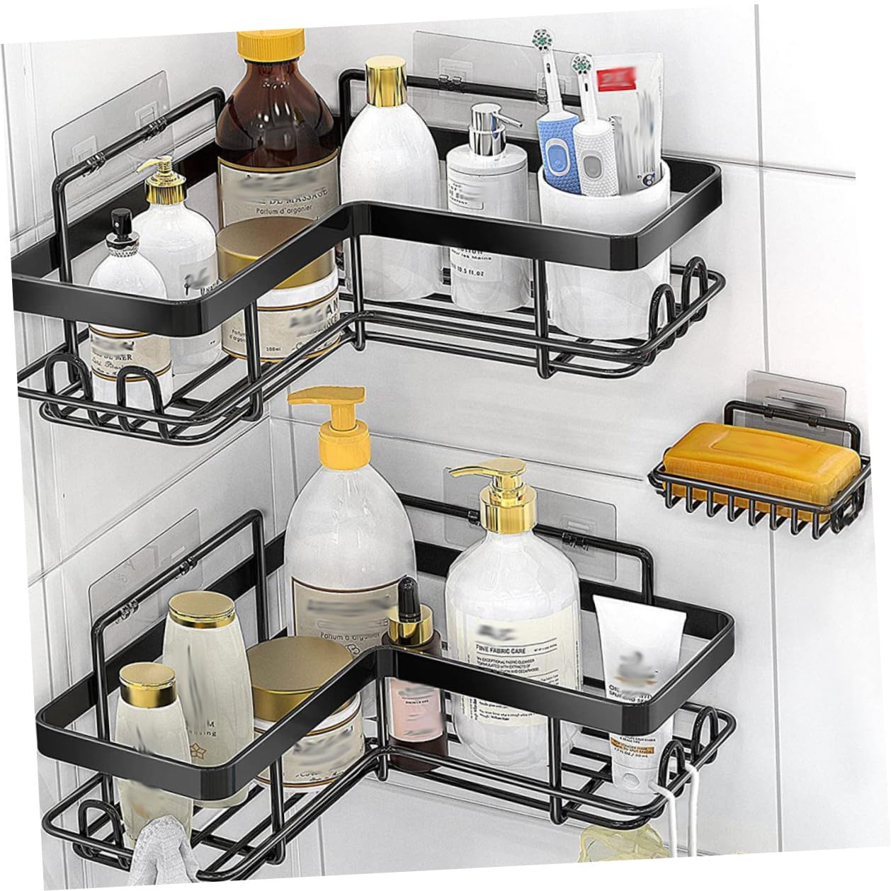 1 Set Estantes para Ducha Ducha Adhesiva Bañera Gancho L-Shaped Acero al Carbono Almacenamiento Multiusos para Baño
