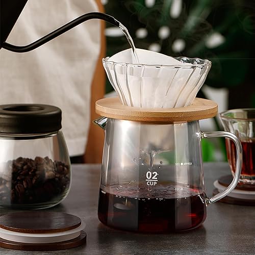 Miniatura 6 de Jarra pequeña de vidrio, servidor de café de vidrio de 16.9 onzas para cafetera de goteo, vertido manual sobre jarra, tetera más empinada con tapa,