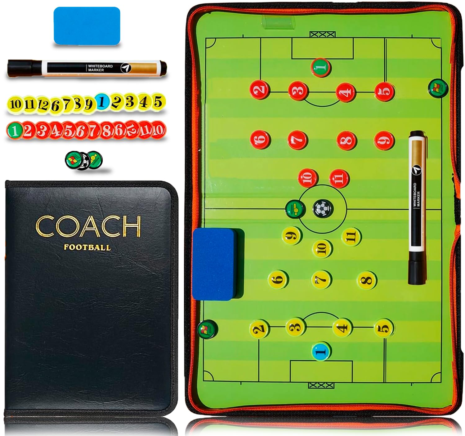 CREADY Pizarra Entrenador de Futbol Carpeta Táctica con Fichas Magnéticas y Rotulador