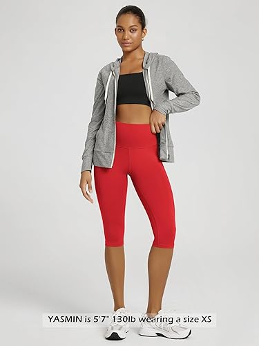 Miniatura 596 de ODODOS - Leggings tipo capri de mujer, no se traslucen y modelan el abdomen, con cintura alta y bolsillos; para hacer yoga, atletismo, ejercicio