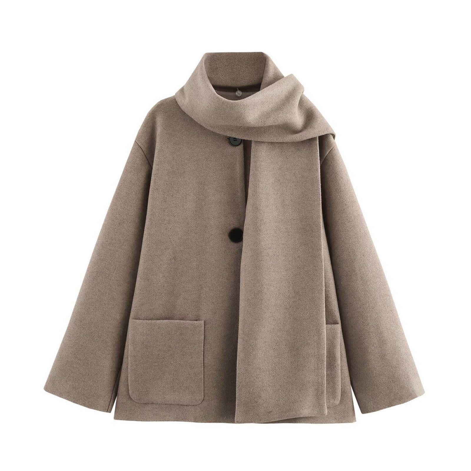 FUPODD Wintermantel Damen Elegant Wolle Winterjacke Damen Warm Mit Schal Kurzmantel Tweed Mantel Winter Kurz Trenchcoat Mit Knöpfen Wollmantel Mit Taschen Jacke Übergang Damenmantel Kurzer Wolljacke