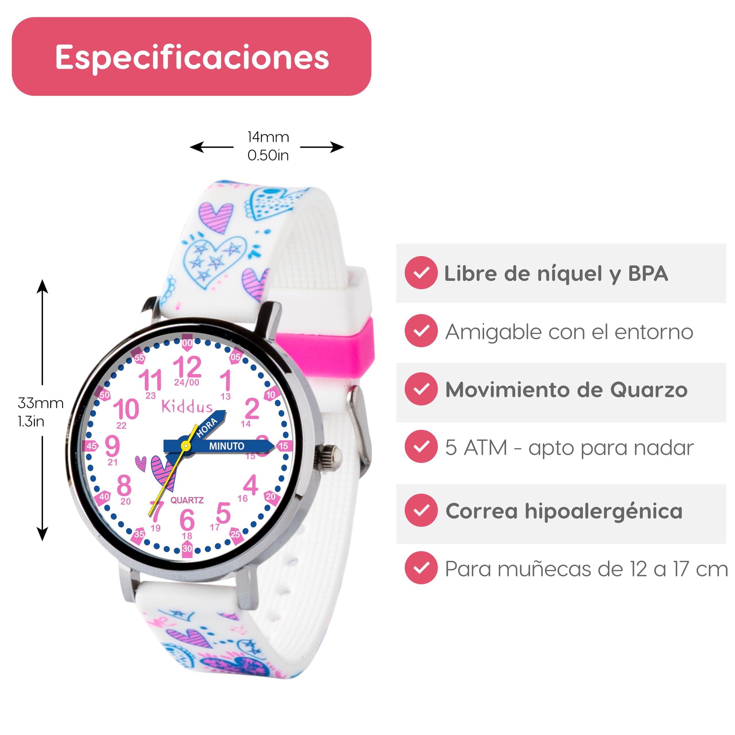 Kiddus Orologio Educativo per Bambino e Bambina dai 5 ai 10 Anni, Impermeabile 5ATM, Orologio Analogico Didattico per Imparare l'Ora, Movimento Giapponese