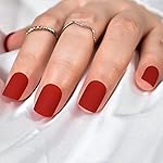 EchiQ Press on Nails Matte Square Flame Stick on Nails Red False Nails Classic Short Fake Nails Beauty Woman Gift Beauty