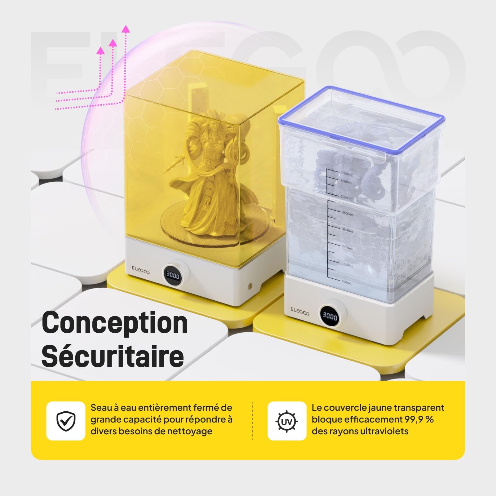 ELEGOO Mercury XS Bundle Machine Wash & Cure Station de Lavage et de Durcissement Séparée pour Les Grands Modèles Imprimés en Résine 3D avec Un Lampe UV Portable, Compatible avec Saturn et Mars