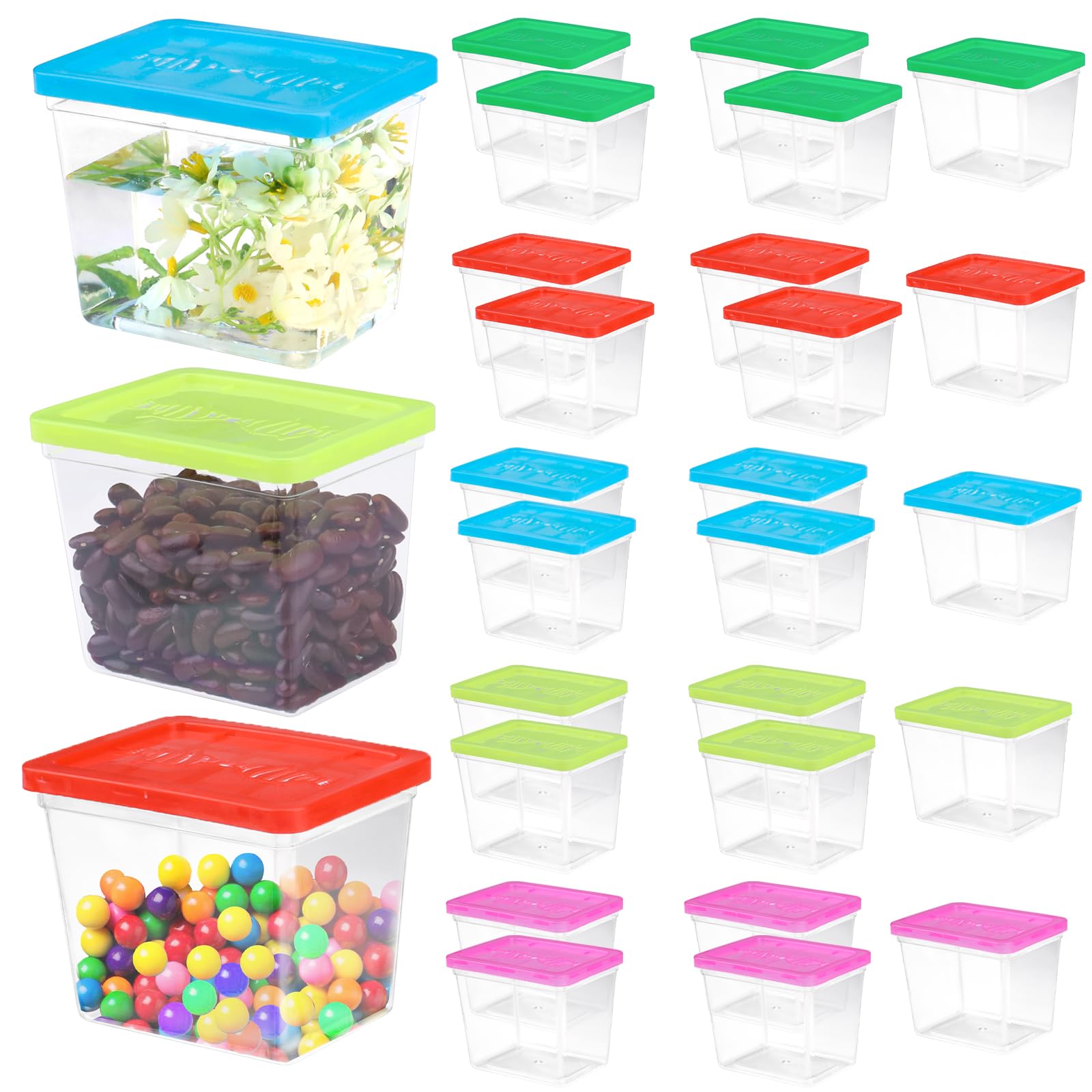 25 Pack Plastic Fish Bowl with Lids, 12 Oz Small Rectangle Gold Fish Tank, Fishbowl Candy Bowl, Tarantula Enclosure Snake Breeding Case, Mini Fish Box