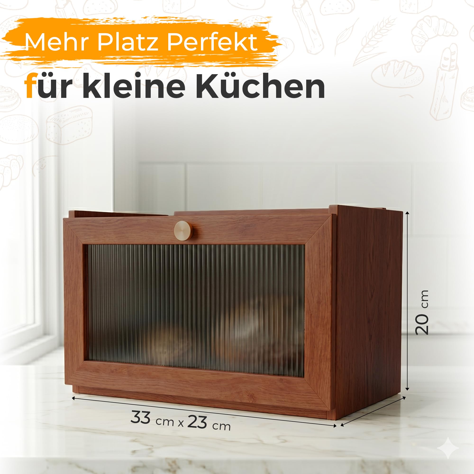 AH® Brotkasten Holz Vintage mit Sichtfenster – Brotbox mit Belüftung – Bread box– Brotbewahrung im Landhausstil