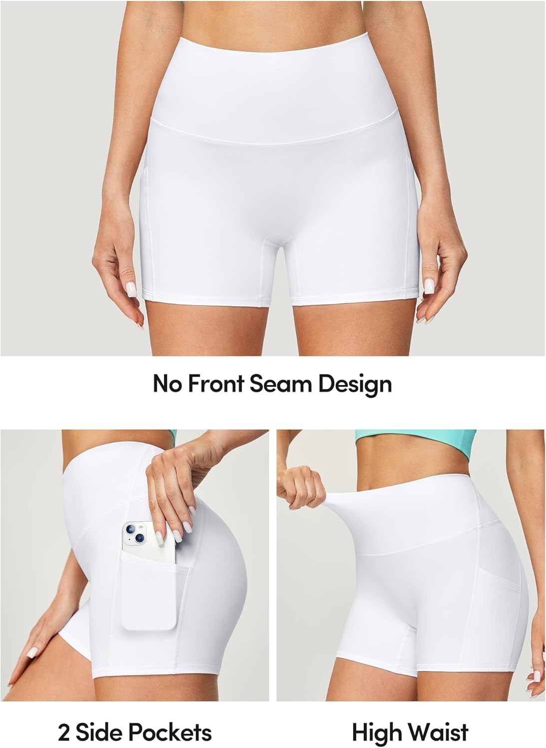 IUGA Biker Shorts Women with Pockets No Front Seam 4" Yoga Spandex Shorts Women Workout Running High Waisted Tummy Control - Image 4