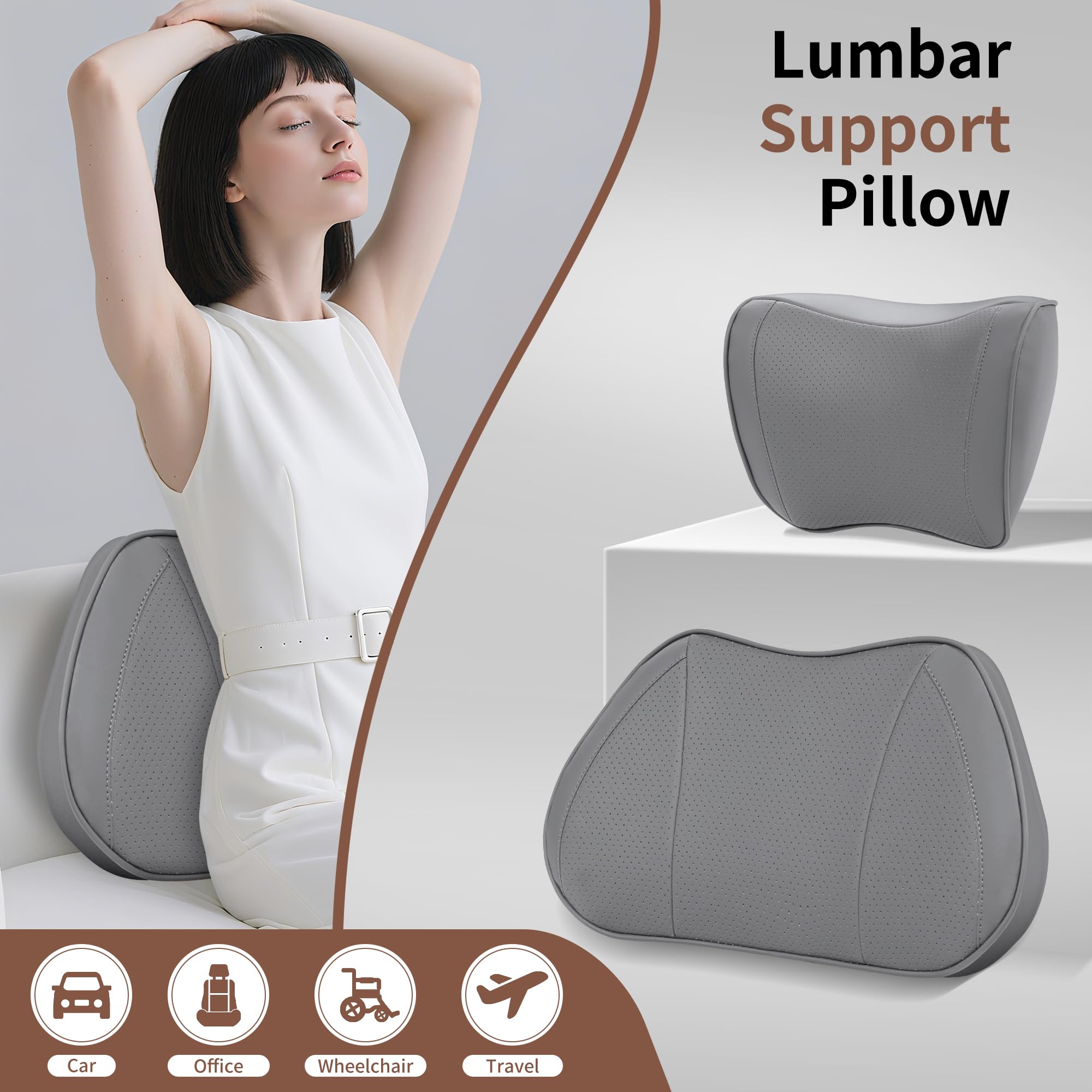 Ergonomisches Lendenkissen aus Memory Foam, RückenKissen – Verbessert Haltung & lindert Rückenschmerzen – Rückenstütze Lordosenstütze für Bürostuhl, Auto & Sofa, Grau, 1 Stück