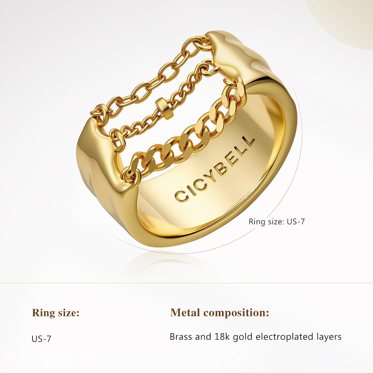 Cicy Bell Gold Rings for Women 18K Gold Plated Non Tarnish Chunky Wide Ring Chain Link Jewelry Gifts for Lovers and Mom Size 7 - Image 7