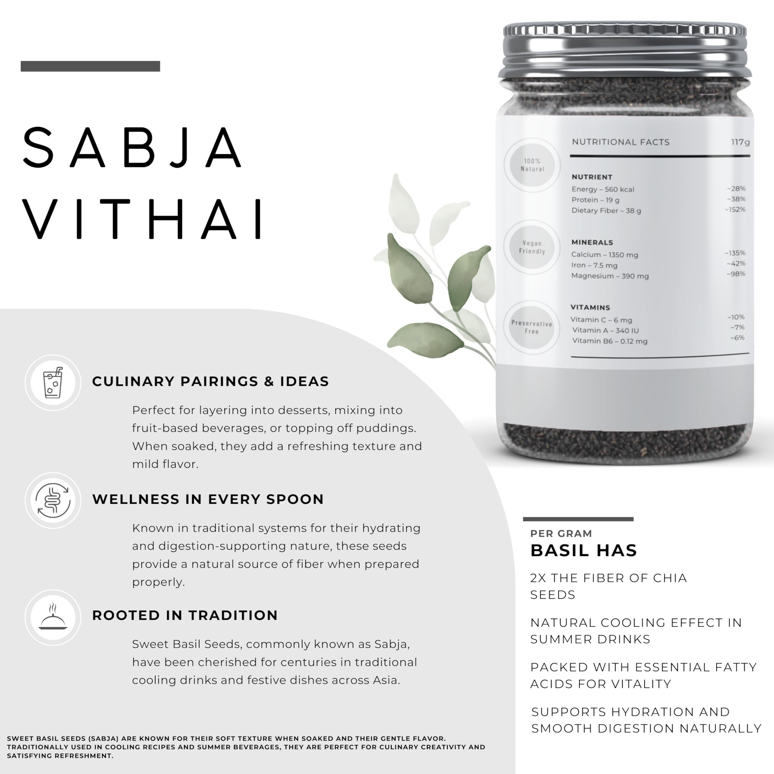 ABAMEC Basil Seeds | Edible Sabja Seeds | Tukmaria | Ocimum Basilicum for Refreshing Beverages, Desserts & Traditional Recipes (Bottle of (454 Grams / 16 Oz)) 4