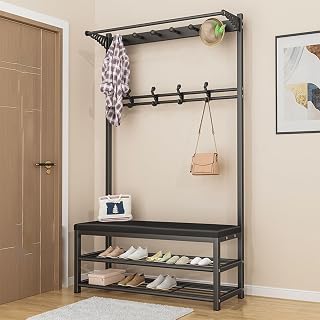 3-in-1 Entryway Organizer - Space-Saving Coat Rack & Shoe Bench with Detachable Shelf, Easy Assembly for Stylish Home Decor
